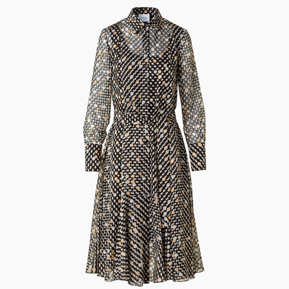 Akris Punto Polka Dot Devorê Midi-Dress Black/Beige Size 12 NWT MISSING BELT